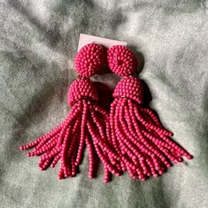 Pink Beaded Knot Fringe Earrings